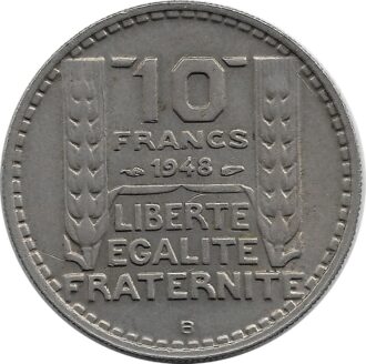 FRANCE 10 FRANCS TURIN PETITE TETE 1948 B (B bas) TTB
