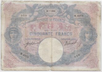 FRANCE 50 FRANCS BLEU ET ROSE SERIE M.4378 30-7-1912 TB