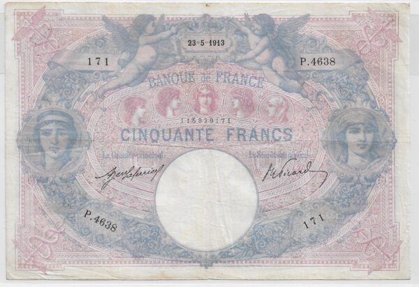 FRANCE 50 FRANCS BLEU ET ROSE SERIE P.4638 25-5-1913 TB+