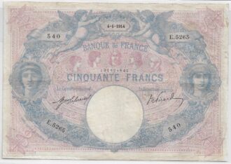 FRANCE 50 FRANCS BLEU ET ROSE SERIE E.5265 4-6-1914 TB+