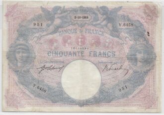 FRANCE 50 FRANCS BLEU ET ROSE SERIE V.6458 2-10-1915 TB+