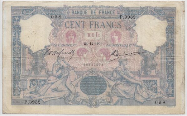 FRANCE 100 FRANCS BLEU ET ROSE SERIE P.3932 24-12-1903 TB+