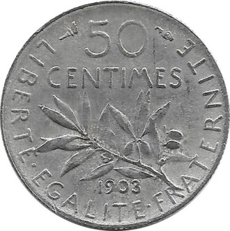 FRANCE 50 CENTIMES ROTY 1903 TTB