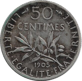 FRANCE 50 CENTIMES ROTY 1905 TTB