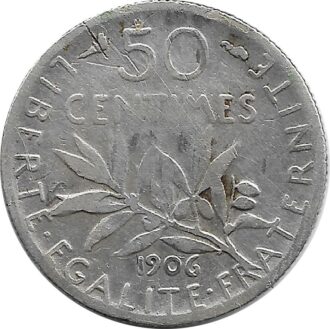 FRANCE 50 CENTIMES ROTY 1906 TB