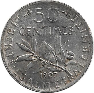 FRANCE 50 CENTIMES ROTY 1907 TTB+