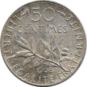 FRANCE 50 CENTIMES ROTY 1908 TTB+