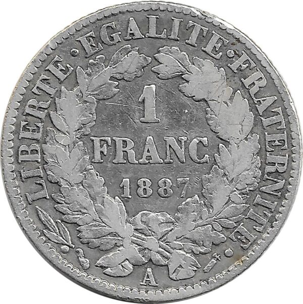 FRANCE 1 FRANC CERES 1887 A (Paris) TB+