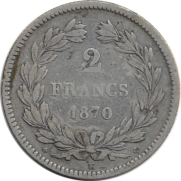 FRANCE 2 FRANCS CERES SANS LEGENDE 1870 K (Bordeaux) ANCRE TB