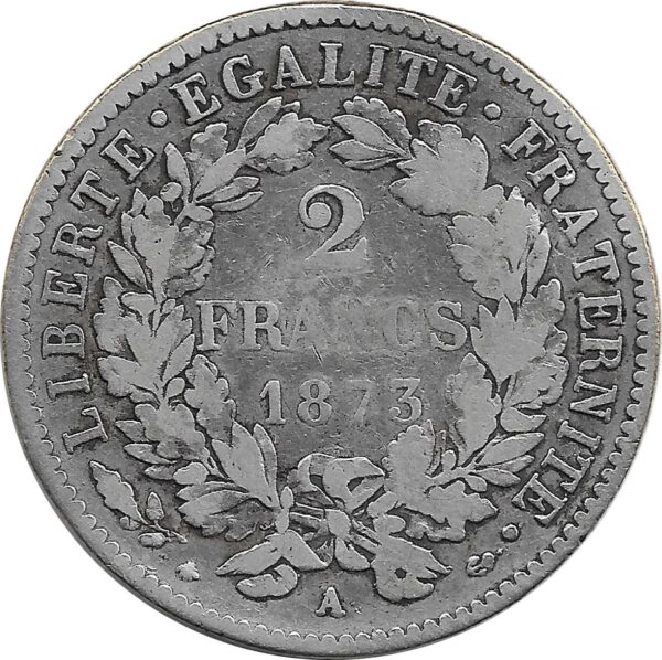 FRANCE 2 FRANCS CERES 1873 A (Paris) TB