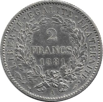 FRANCE 2 FRANCS CERES 1881 A (Paris) SUP-