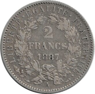 FRANCE 2 FRANCS CERES 1887 A (Paris) TTB