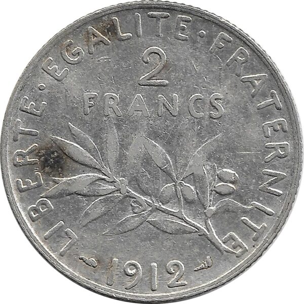 FRANCE 2 FRANCS SEMEUSE 1912 TTB-