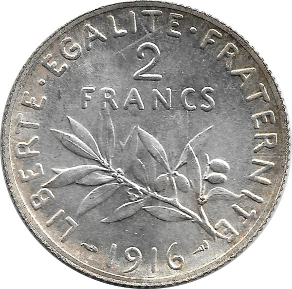 FRANCE 2 FRANCS SEMEUSE 1916 SUP