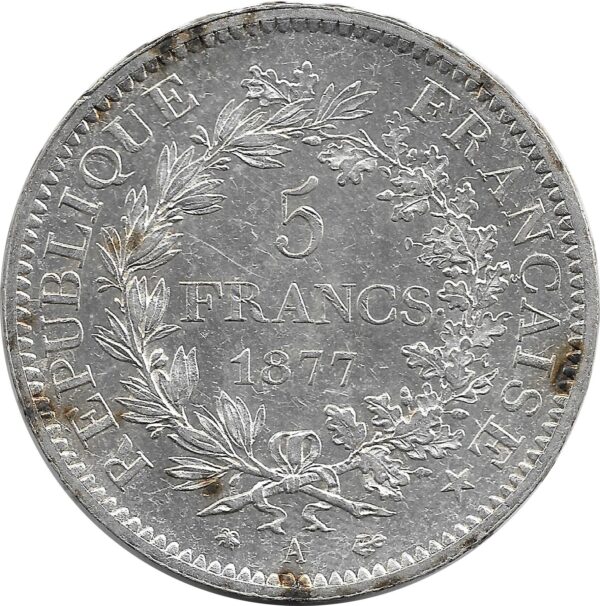 FRANCE 5 FRANCS HERCULES DUPRE 1877 A (Paris) TTB+ Taches