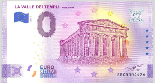 ITALIE 2020-1 LA VALLEE DEI TEMPLI ANNIVERSAIRE BILLET SOUVENIR 0 EURO NEUF