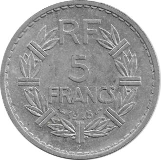 FRANCE 5 FRANCS LAVRILLIER Aluminium 1945 C TTB