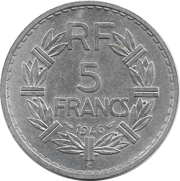 FRANCE 5 FRANCS LAVRILLIER Aluminium 1946 C TTB+
