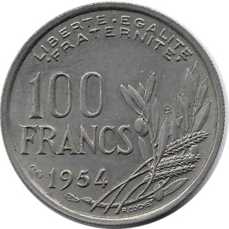 FRANCE 100 FRANCS COCHET 1954 B TTB+