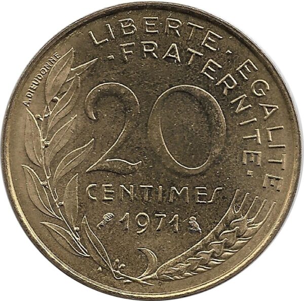 FRANCE 20 CENTIMES LAGRIFFOUL 1971 SUP