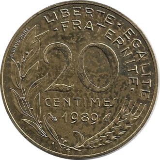 FRANCE 20 CENTIMES LAGRIFFOUL 1989 SUP+