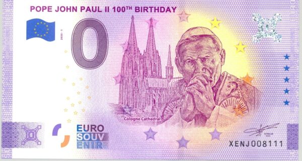 ALLEMAGNE 2020-1 POPE JOHN PAUL II 100 BIRTHDAY VERSION ANNIVERSAIRE BILLET SOUVENIR 0 EURO TOURISTIQUE NEUF
