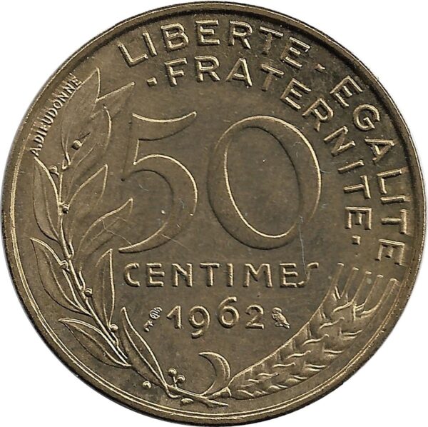 FRANCE 50 CENTIMES LAGRIFFOUL 1962 3 plis SUP-