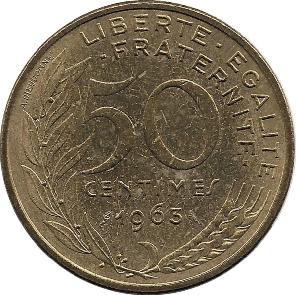FRANCE 50 CENTIMES LAGRIFFOUL 1963 4 plis TTB+