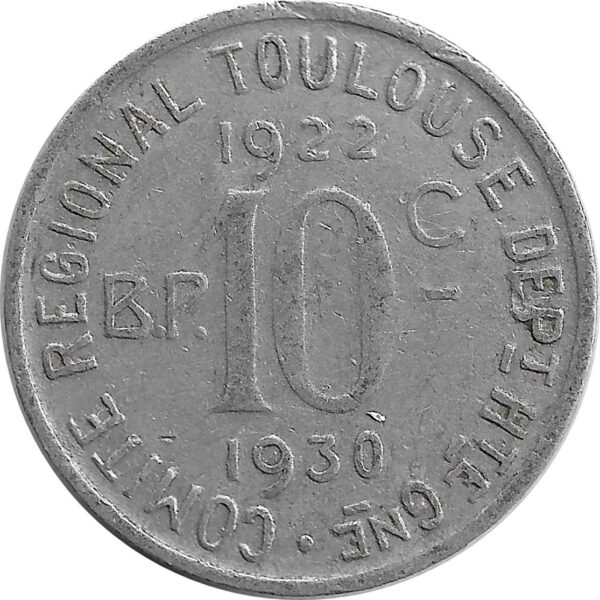 31 HAUTE GARONNE - TOULOUSE 10 CENTIMES 1922 1930 TTB