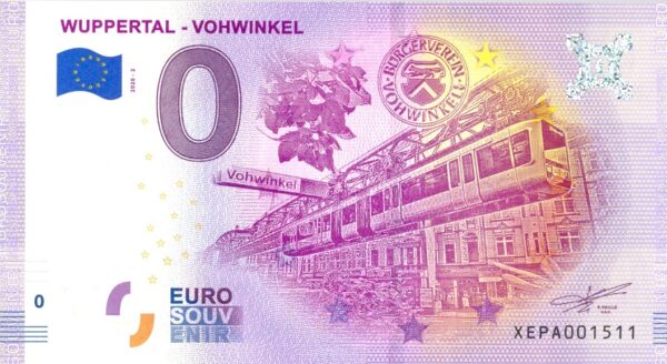ALLEMAGNE 2020-2 WUPPERTAL VOHWINKEL BILLET SOUVENIR 0 EURO TOURISTIQUE NEUF
