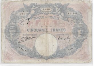FRANCE 50 FRANCS BLEU ET ROSE SERIE T.11647 5-3-1925 TB+