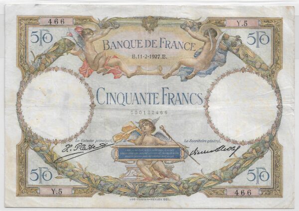 FRANCE 50 FRANCS L.O. MERSON SERIE Y.5 11-2-1927 TTB
