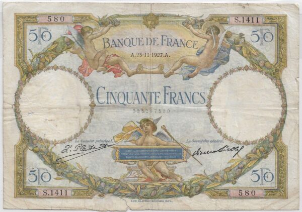 FRANCE 50 FRANCS L.O. MERSON SERIE S.1411 23-11-1927 TB