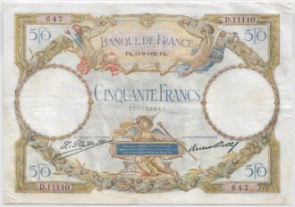 FRANCE 50 FRANCS L.O. MERSON SERIE D.11110 15-9-1932 TTB+