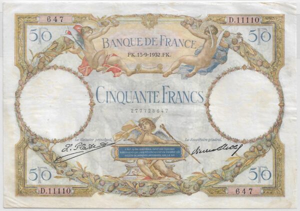 FRANCE 50 FRANCS L.O. MERSON SERIE D.11110 15-9-1932 TTB+