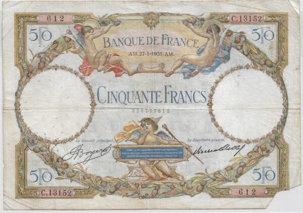 FRANCE 50 FRANCS L.O. MERSON SERIE C.13152 27-4-1933 B+