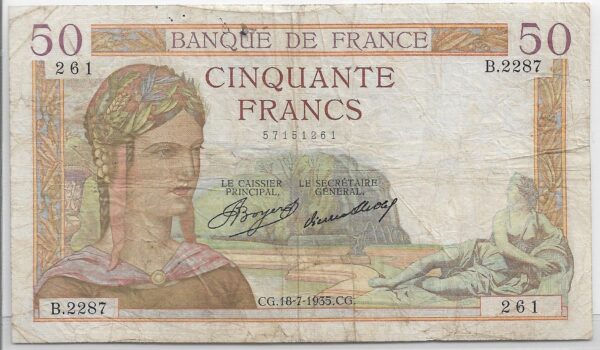 FRANCE 50 FRANCS CERES SERIE B.2287 18-7-1935 TB+