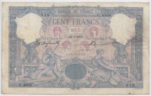 FRANCE 100 FRANCS BLEU ET ROSE SERIE G.4008 24-3-1904 TB+