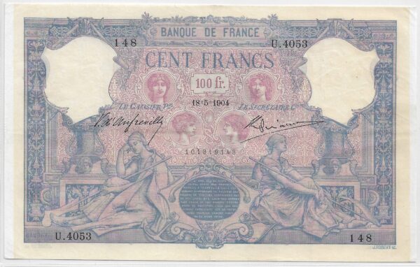 FRANCE 100 FRANCS BLEU ET ROSE SERIE U.4053 18-5-1904 SUP