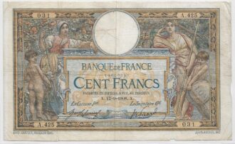 FRANCE 100 FRANCS MERSON AVEC LOM SERIE A.425 12-9-1908 TB+