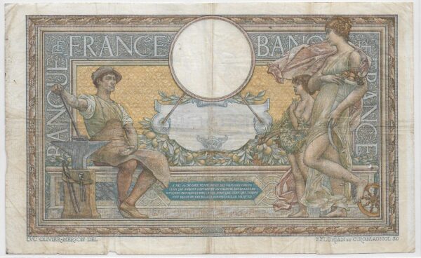 FRANCE 100 FRANCS MERSON AVEC LOM SERIE A.425 12-9-1908 TB+