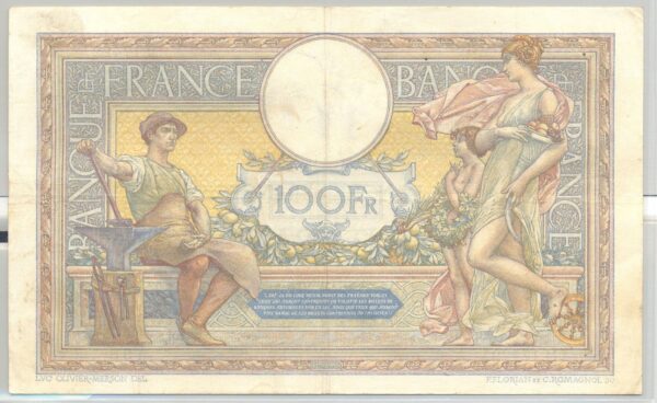 FRANCE 100 FRANCS MERSON SANS LOM SERIE M.17422 2-4-1927 TTB