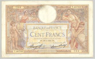 FRANCE 100 FRANCS MERSON SANS LOM SERIE T.40763 26-5-1933 TTB
