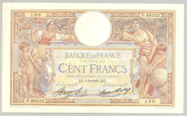 FRANCE 100 FRANCS MERSON SANS LOM SERIE P.49332 1-8-1935 TTB+