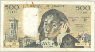 FRANCE 500 FRANCS PASCAL SERIE J.140 4-6-1981 TB+