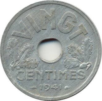 FRANCE 20 CENTIMES TYPE VINGT 1941 SUP-