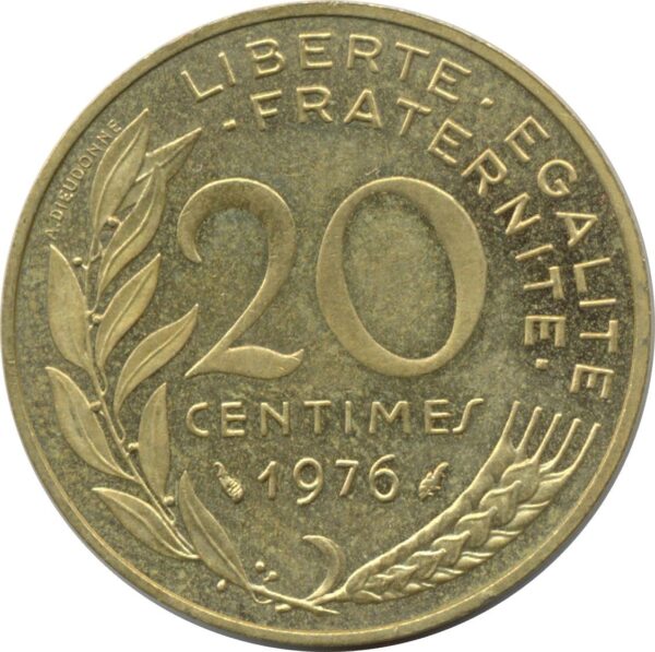 FRANCE 20 CENTIMES LAGRIFFOUL 1976 PIEFORT SUP-