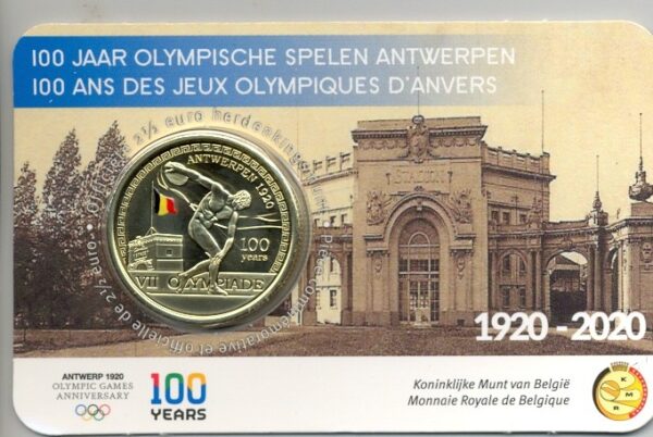 BELGIQUE 2020 2.50 EURO100 ANS DES JEUX OLYMPIQUES D ANVERS COLORISEE COINCARD