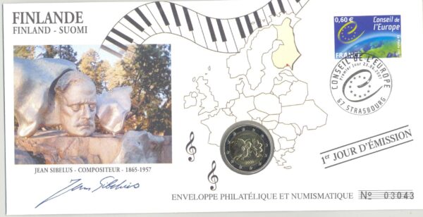 PREMIER JOUR ENVELOPPE PHILATELIQUE NUMISMATIQUE INTEGRATION A L'EURO 2 EURO FINLANDE 2006