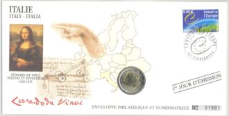 PREMIER JOUR ENVELOPPE PHILATELIQUE NUMISMATIQUE INTEGRATION A L'EURO 2 EURO ITALIE 2002